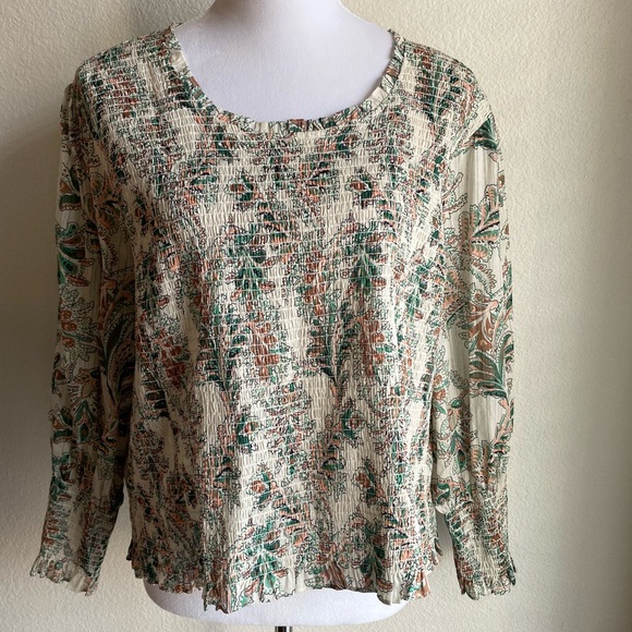 SOLD Veronica Beard Kali Printed Smocked Top in Stone Multi 18 - Picture 2 of 7